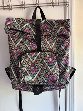 TOMS Chevron-Pattern Roll Top Backpack in Purple, Teal, Pink & Black
